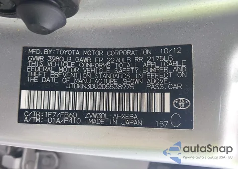 2013 Toyota Prius Three from USA, damaged, VIN JTDKN3DU2D5538975
